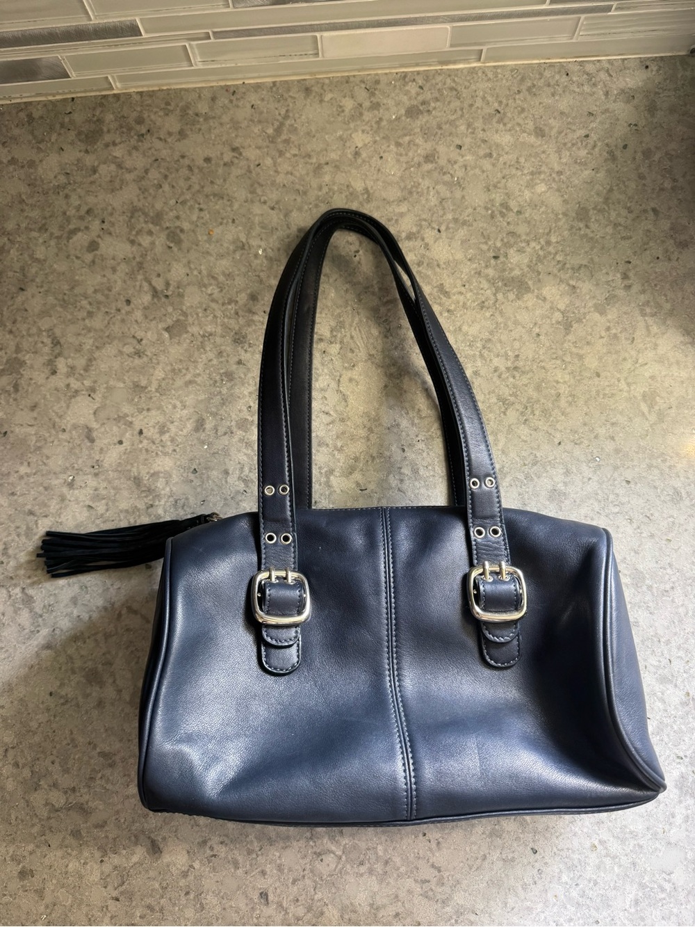 Tignanello Madison Leather Satchel Navy NWT